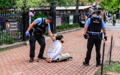 US Park Police make an arrest at Stonewall National Monument in New York City