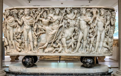 Dionysos on a Panther with his Attendants (230 A.D.) Marble Sarcophagus - Roman in The Met Fifth Avenue