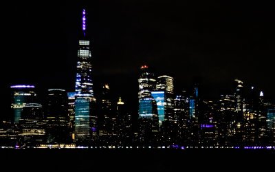 City lights brighten lower Manhattan