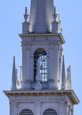 Closeup of the steeple of the Old North Church in Boston NHP