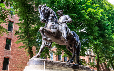 Statue of Paul Revere on his Midnight Ride in Boston NHP