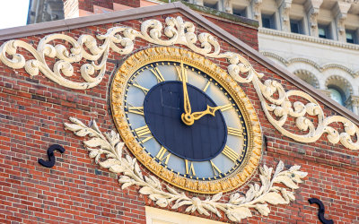 Clock at the crest of the Old State House in Boston NHP