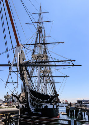 Front view of The USS Constitution in the Charlestown Naval Yard in Boston NHP