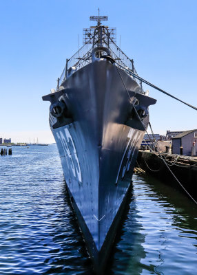 Straight-on view of the USS Cassin Young in Boston NHP