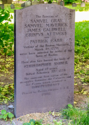 Boston Massacre victims remains marker in the Granary Burying Ground in Boston NHP
