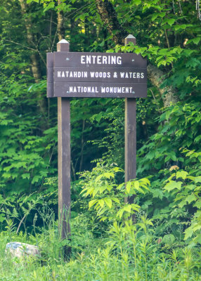 Sign marking the entrance to the National Monument in Katahdin Woods and Waters NM 