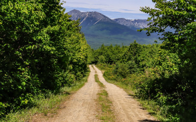 Mount Katahdin viewed along the dirt Katahdin Loop Road in Katahdin Woods and Waters NM