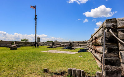 Southwest Bastion with flag stand and cannons in Fort Stanwix NM