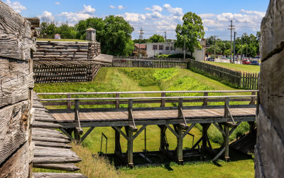 View the drawbridge from a bastion embrasure in Fort Stanwix NM