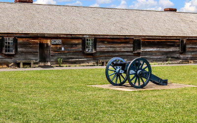Cannon sits in front of the West Barracks in Fort Stanwix NM