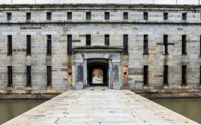 Bridge over the moat to the Sally Port in Fort Delaware State Park