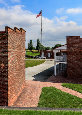 Looking into the Parade Ground from on the exterior wall in Fort McHenry NM and HS