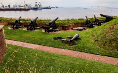 Multiple guns on a Patapsco River bastion in Fort McHenry NM and HS