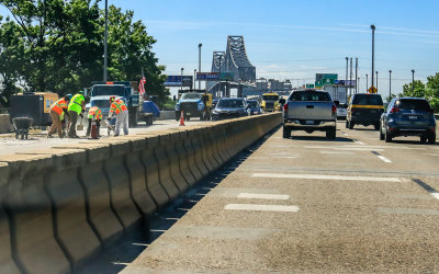 Approaching the Commodore Barry Bridge over the Delaware River in Wilmington Delaware