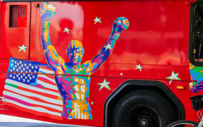 Artwork on a tour bus, “Rocky and the flag”, in Philadelphia