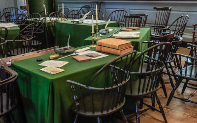 Desks of Benjamin Franklin and Thomas Jefferson in the Assembly Room in Independence NHP