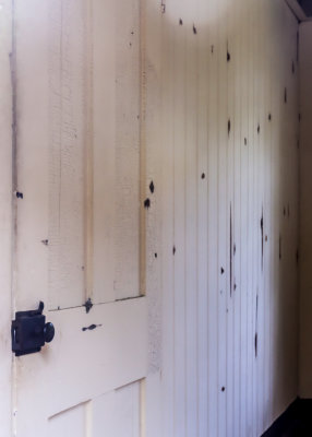 Bullet holes in the interior of the Innis House at Fredericksburg in Fredericksburg - Spotsylvania Co NMP