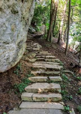 Stone stairs at the beginning of the Turkey Spur Trail in New River Gorge National Park