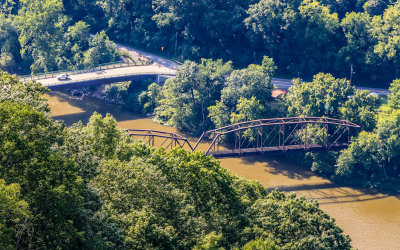 Bridges over the New River as viewed from the Turkey Spur Overlook in New River Gorge National Park