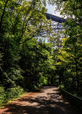 View of the New River Gorge Bridge on the Fayette Station Road in New River Gorge National Park