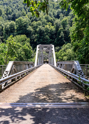 The Tunney Hunsaker Bridge over the New River along the Fayette Station Road in New River Gorge National Park