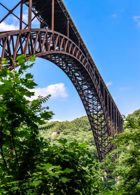 View of the New River Gorge Bridge from along the Fayette Station Road in New River Gorge National Park
