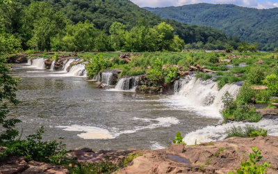 Sandstone Falls from the River Road in New River Gorge National Park