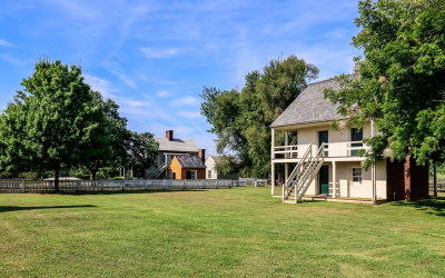 Tavern Guest House (right) with the Meeks Store and Woodson Law Office in the distance in Appomattox Court House NHP