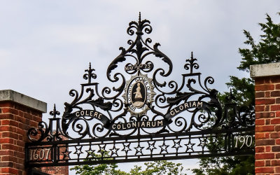 Ironwork (1907) over the James Fort entryway at Jamestown in Colonial NHP