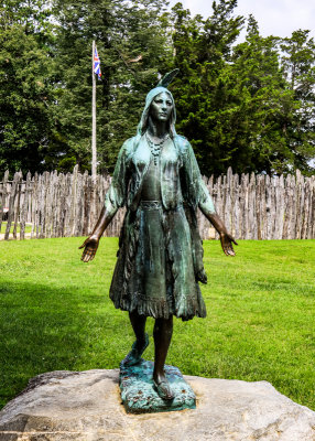 Pocahontas Statue, daughter of Powhatan Indian Chief, at James Fort at Jamestown in Colonial NHP