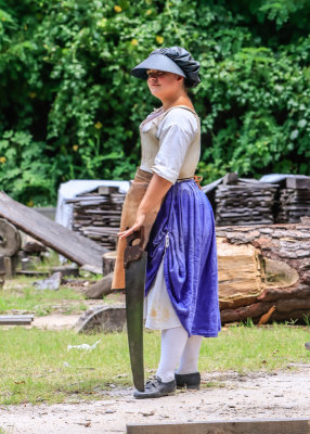 Woman working in the Carpenters Yard in Colonial Williamsburg