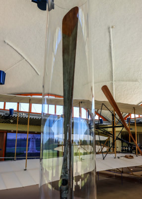 Actual propeller from the 1903 Wright Flier, damaged after the fourth flight, in Wright Brothers National Memorial