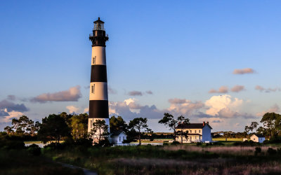 First sunlight touches the Bodie Island Lighthouse in Cape Hatteras NS