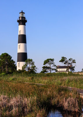 Full morning sunlight on the Bodie Island Lighthouse in Cape Hatteras NS