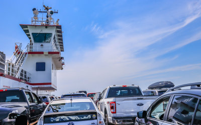 View on board the Hatteras-to-Ocracoke vehicle ferry in Cape Hatteras NS