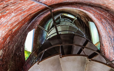 Metal floating staircase inside the Ocracoke Lighthouse in Cape Hatteras NS