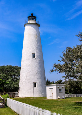 The Ocracoke Lighthouse bathed in mid-afternoon sunlight in Cape Hatteras NS