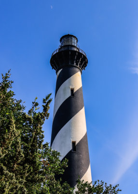 The crescent moon over the Cape Hatteras Lighthouse in Cape Hatteras NS