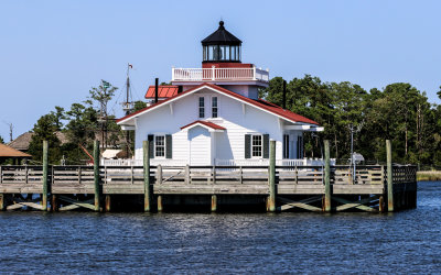 The Roanoke Marshes Lighthouse in Manteo, west of the Outer Banks
