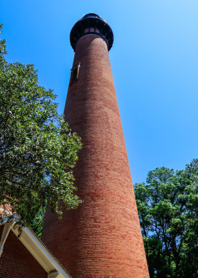 Looking up at the Currituck Beach Lighthouse on the north end of the Outer Banks