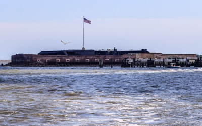 Closer look at Fort Sumter as seen from the ferry in Charleston Harbor in Fort Sumter National Monument