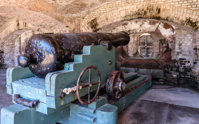 Original 42-pounder smoothbore cannon in the first-tier casement in Fort Sumter National Monument