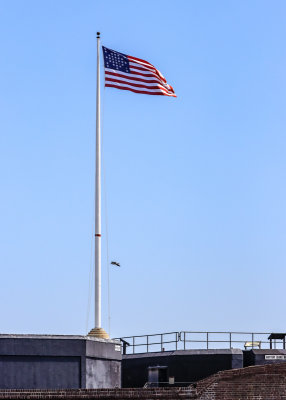 33-star US Flag flying above the fort in Fort Sumter National Monument