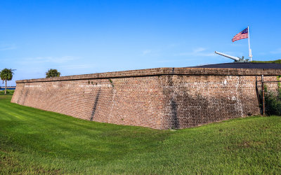 The flag flies above Battery Bingham at Fort Moultrie in Fort Sumter National Monument