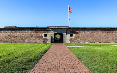 View of the Sally Port and the flag at Fort Moultrie in Fort Sumter National Monument