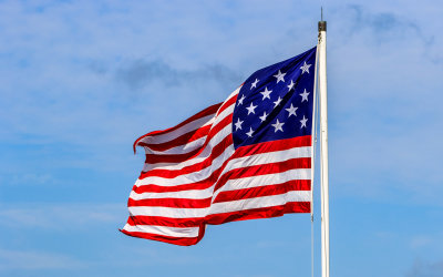 1775 15-star flag flying above Fort Moultrie in Fort Sumter National Monument