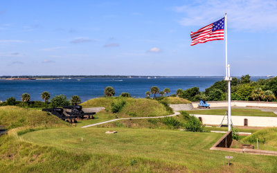 View of Charleston Harbor and Fort Sumter from Fort Moultrie in Fort Sumter National Monument