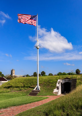 15-star flag flies above Fort Moultrie in Fort Sumter National Monument