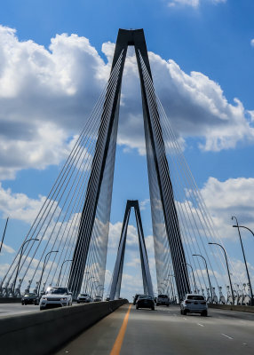 Towers of the Arthur Ravenel Jr Bridge from the road deck near Charleston South Carolina