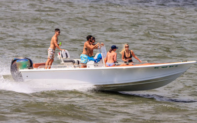 Boaters in Charleston Harbor enjoying the sunshine near Charleston South Carolina